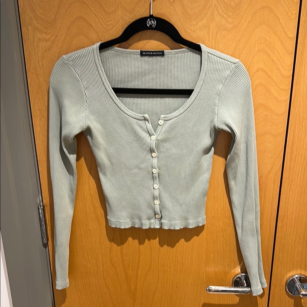 Brandy Melville Green Ribbed Button-Up Cardigan